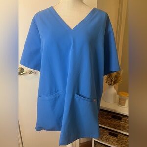 Figs Women's Short Sleeve Blue V-Neck Top